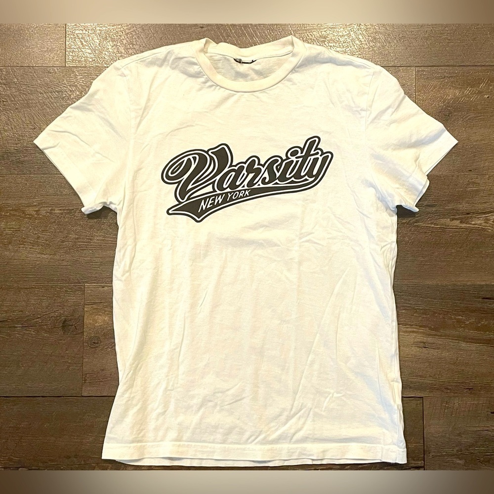 H&M Men’s White Varsity Short Sleeve Tee Size Small